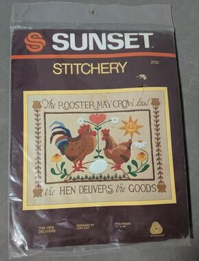Vtg Sunset Stitchery The Hen Delivers The Goods Crewel Kit 2723 Jean Day Sealed